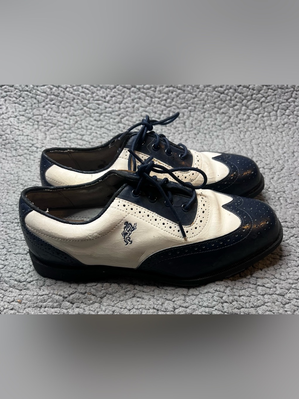 Vintage Ashworth Footwear Golf Shoe Men’s Size 7.5 White & Blue good condition